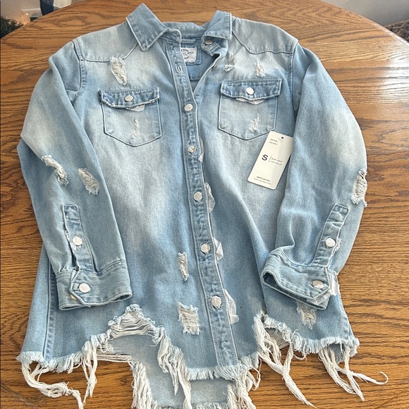 American Bazi Contrast Longline Hooded Denim Jacket